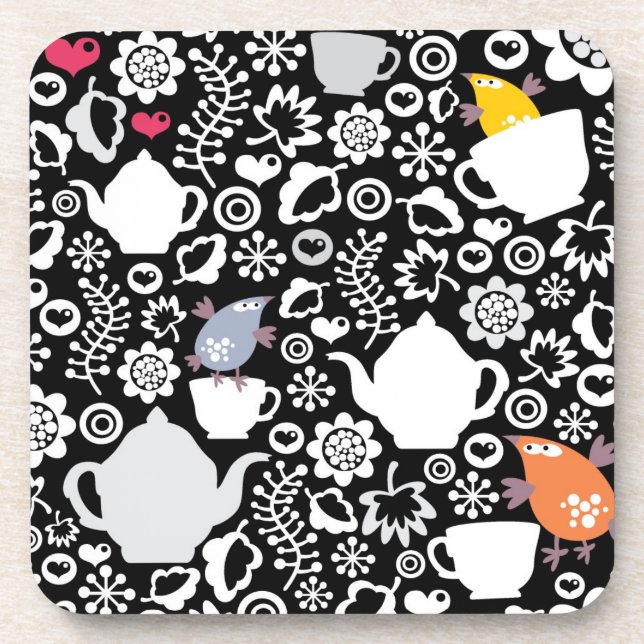 Vogel- und Schalenmuster Getränkeuntersetzer (Vorderseite)