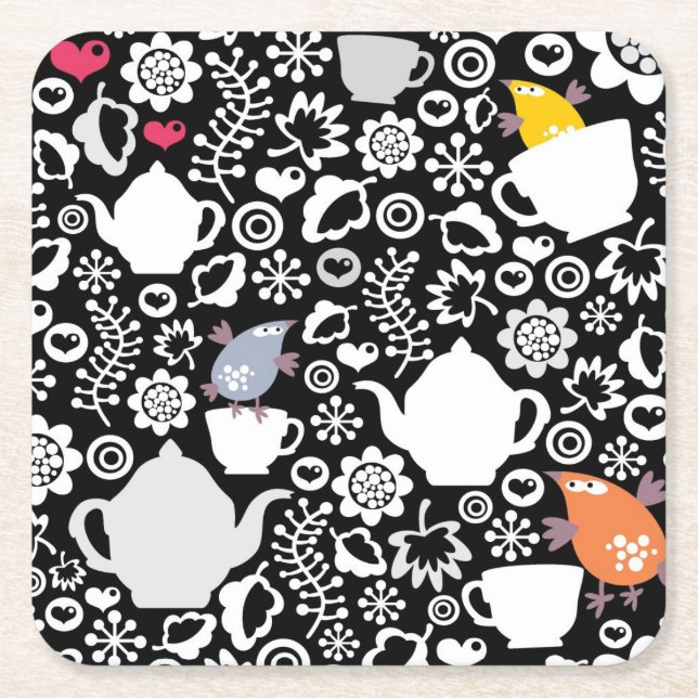 Vogel- und Schalenmuster Rechteckiger Pappuntersetzer (Vorderseite)