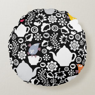 Vogel- und Schalenmuster Rundes Kissen