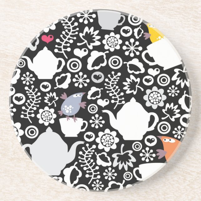 Vogel- und Schalenmuster Sandstein Untersetzer (Vorne)