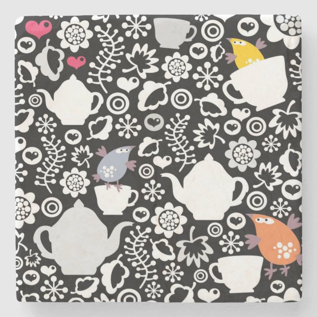 Vogel- und Schalenmuster Steinuntersetzer (Vorderseite)