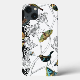 Vögel und Schmetterling auf einem schwarzen u. iPhone 13 Hülle