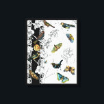 Vögel und Schmetterlinge im schwarz-weißen Hinterg Leinwanddruck<br><div class="desc">Die Künstlerin Chariklia Zarris ist ein talentierter Maler und Designer. Sie malt gerne Vögel und wilde Tiere, und dieses Bild ist keine Ausnahme. Die lebhaften Farben von Vögeln und Schmetterlingen werden durch die schwarz-weißen Zweige im Hintergrund hervorgehoben.</div>