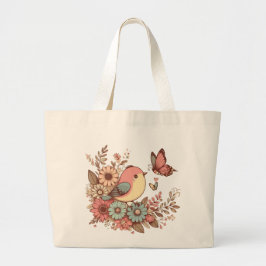 Vogel und Schmetterlinge Jumbo Stoffbeutel