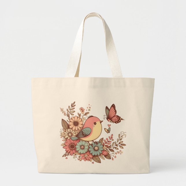 Vogel und Schmetterlinge Jumbo Stoffbeutel (Vorne)