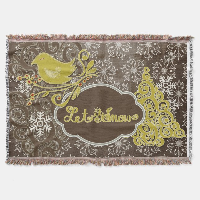 Vögel und Schneeflocken auf dem Braunen Holiday Th Decke (Vorderseite)