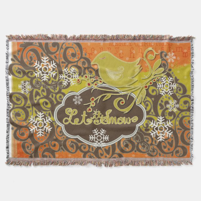 Vogel- und Schneeflocken-Wirbel Holiday Throw Decke (Vorderseite)