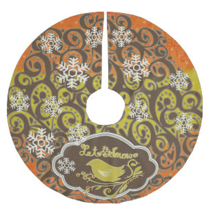 Vogel- und Schneeflocken-Wirbel Holiday Tree Skirt Polyester Weihnachtsbaumdecke