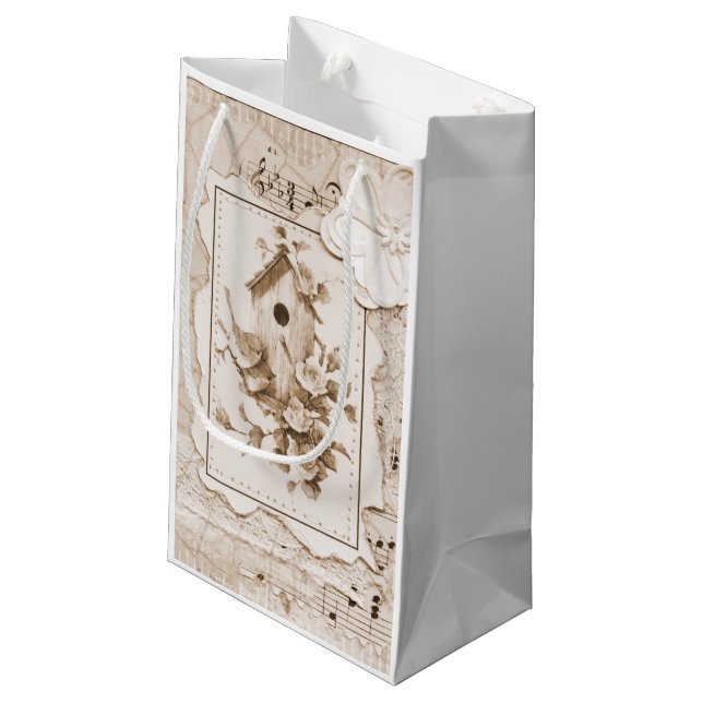Vögel und Shabby Chic Kleine Geschenktüte (Rückseite Schrägansicht)