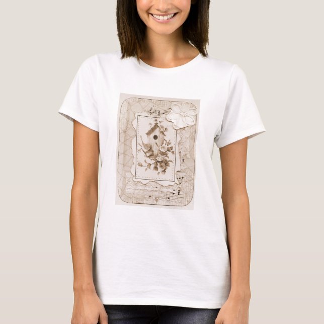 Vögel und Shabby Chic T-Shirt (Vorderseite)