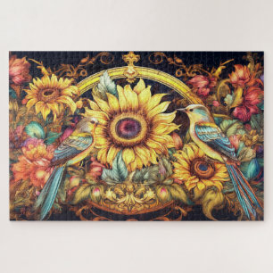 Vögel und Sonnenblumen Puzzle