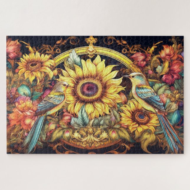 Vögel und Sonnenblumen Puzzle (Horizontal)