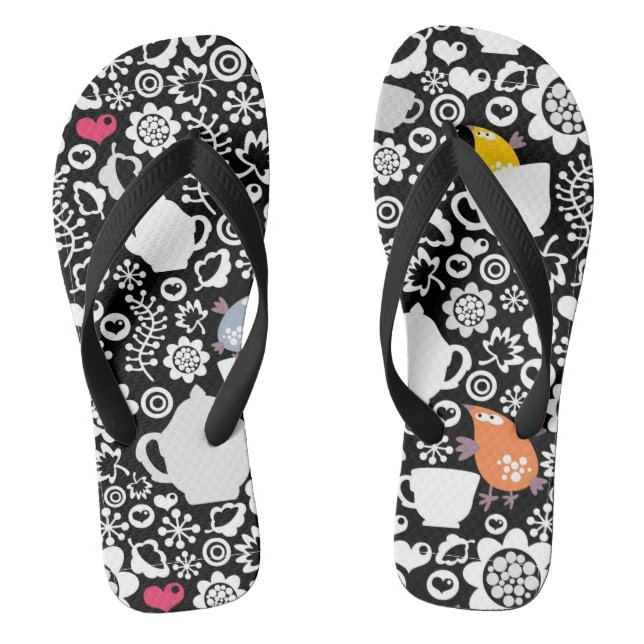 Vögel und Tassen Muster Flip Flops (Fußbett)