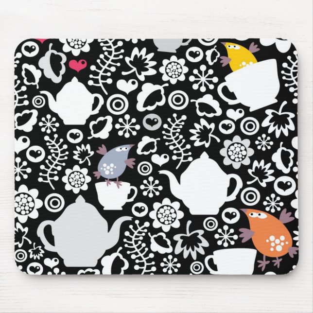 Vögel und Tassen Muster Mousepad (Vorne)