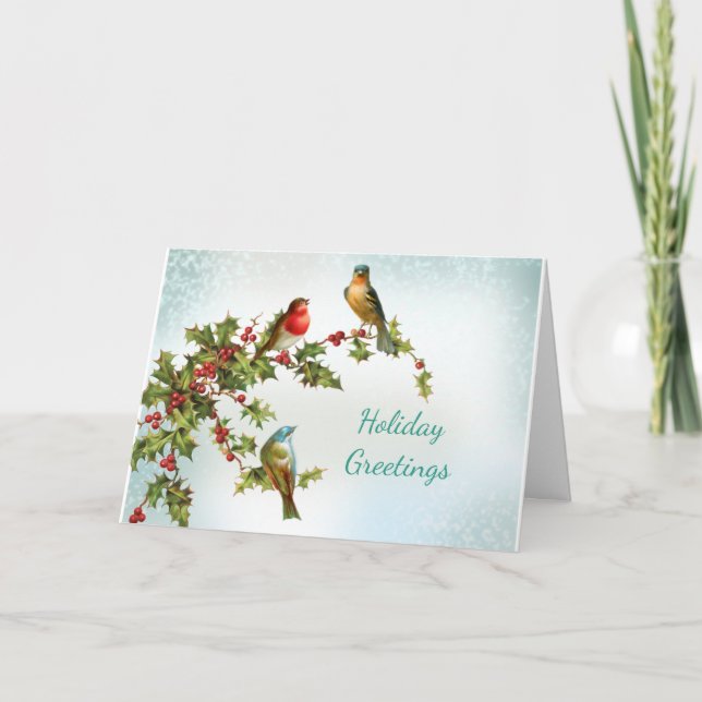 Vögel und Vintag geklappte Weihnachtskarte Feiertagskarte (Vorderseite)