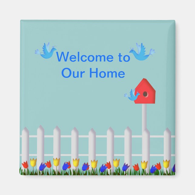 Vögel und Vogelhaus Willkommen auf unserer Zuhause Magnet (Vorne)