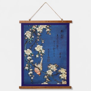 Vogel- und Wachtkirsche Tree, Hokusai Wandteppich Mit Holzrahmen