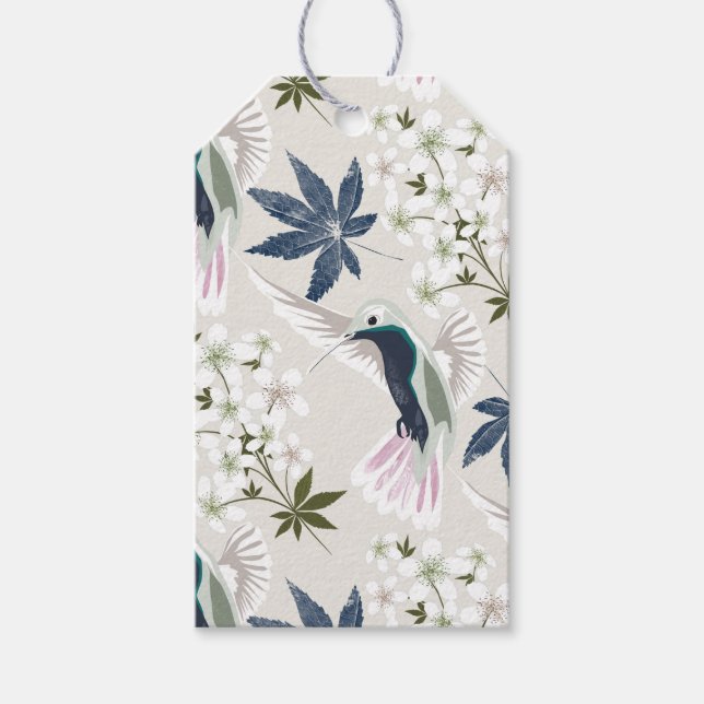 Vögel und weiße Blume. Geschenkanhänger (Vorderseite)
