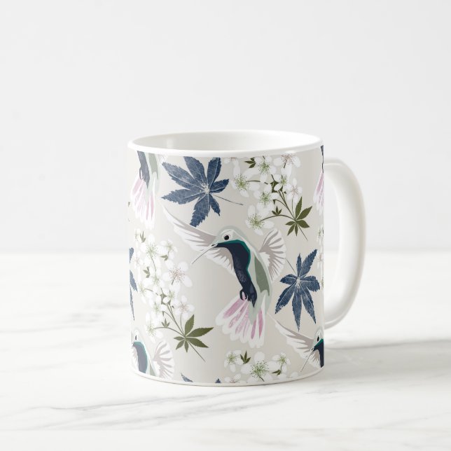 Vögel und weiße Blume. Kaffeetasse (VorderseiteRechts)