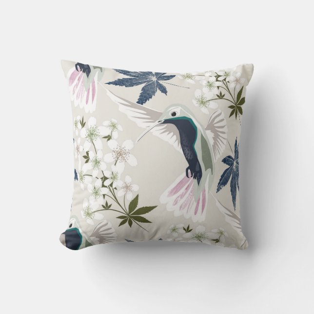 Vögel und weiße Blume. Kissen (Vorderseite)