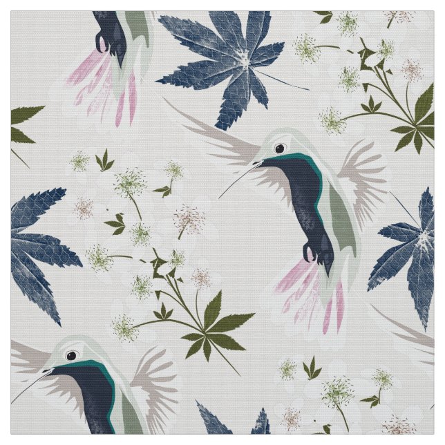 Vögel und weiße Blume. Stoff (Muster)