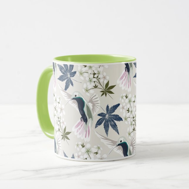 Vögel und weiße Blume. Tasse (Vorderseite Links)