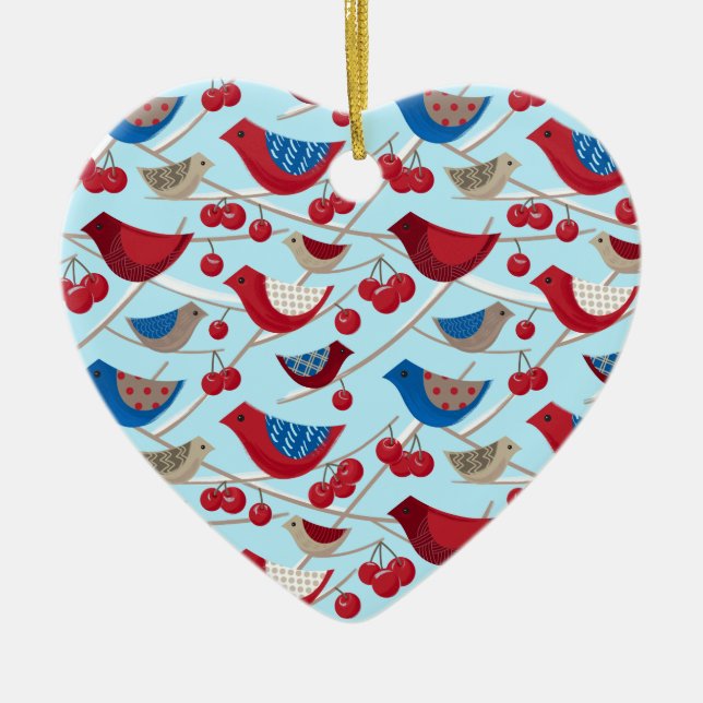 Vögel und Winteräpfel Keramik Ornament (Vorne)