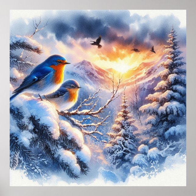 Vögel und Winterlandschaft 14 Poster (Vorne)
