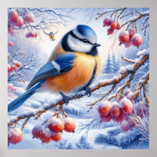 Vögel und Winterlandschaft 15 Poster