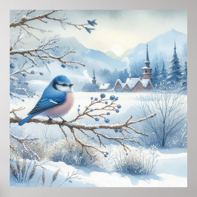 Vogel- und Winterlandschaft 28 Poster (Vorne)