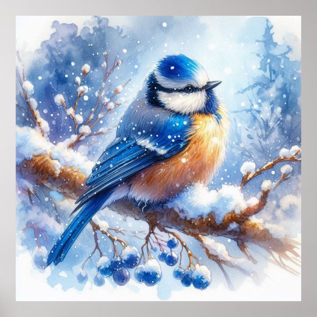 Vögel und Winterlandschaft 35 Poster (Vorne)