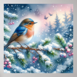 Vogel- und Winterlandschaft 9 Poster