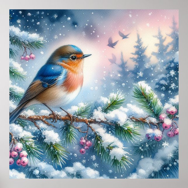Vogel- und Winterlandschaft 9 Poster (Vorne)