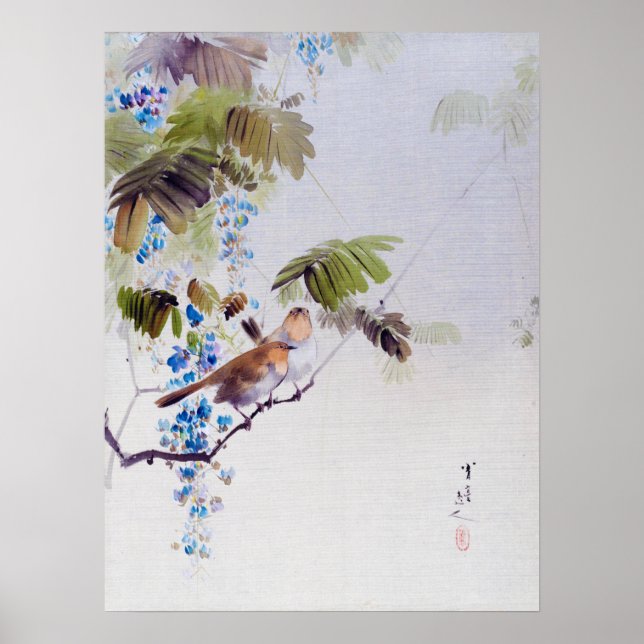 Vögel und Wisteria-Blume, Watanabe Seitei Poster (Vorne)