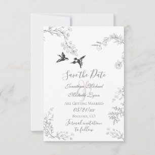 Vögel und Zweige Hübsche Blumengartenhochzeit Save The Date