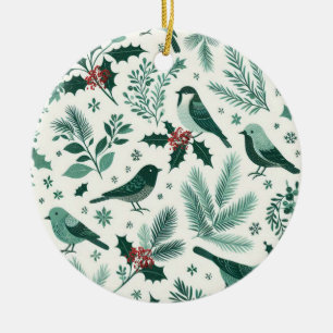 Vögel und Zweige - Weihnachtsmotiv Keramik Ornament