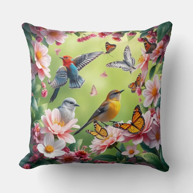 Vögel unter Blumen Kissen (Vorderseite)