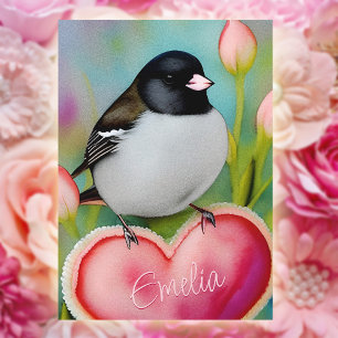 Vogel Valentinstag Süße Junco Tulpe Garten Natur N Feiertagskarte