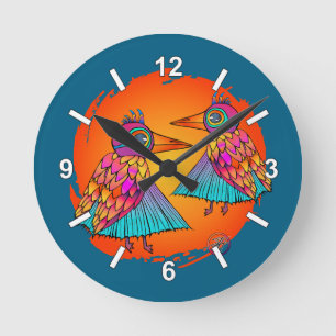 Vögel voller Farbe Runde Wanduhr