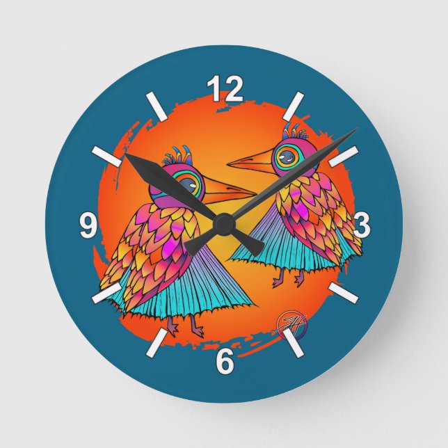 Vögel voller Farbe Runde Wanduhr (Vorderseite)