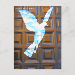 Vogel von René Magritte an Tür in Sevilla Postkarte