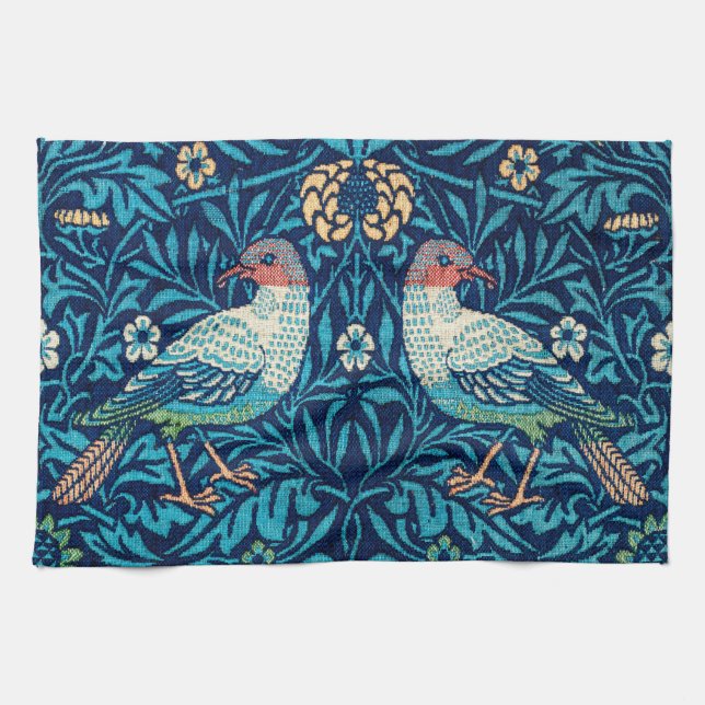 Vögel, William Morris Geschirrtuch (Horizontal)