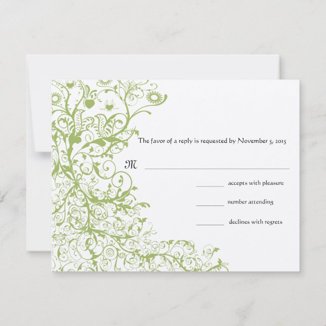 Vögel & Wirbel Hochzeit RSVP Grüne Hydrangea #31 (Rückseite)