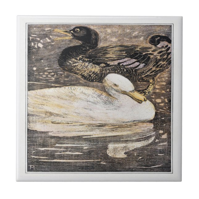 Vögel zwei Enten Viktorianische Kunst Fliese (Vorderseite)