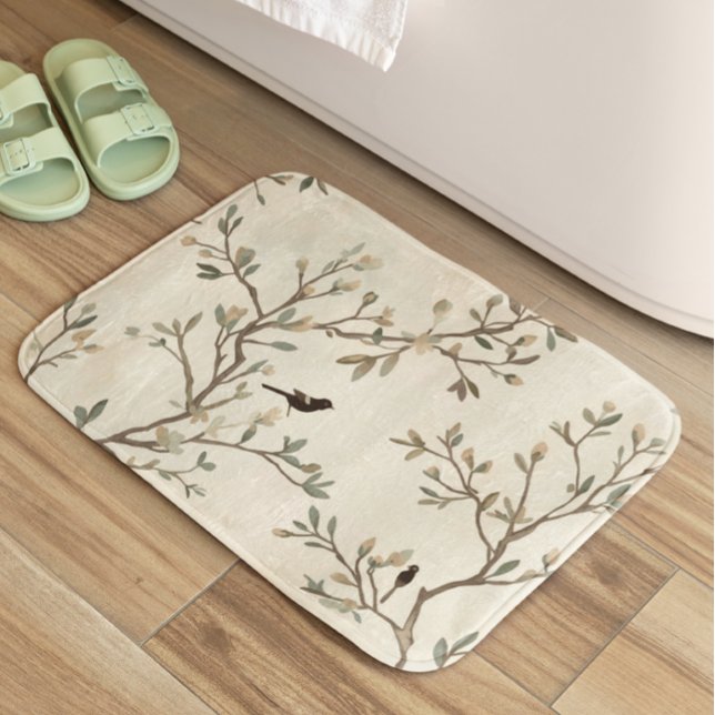 Vogelast Wasserfarbe Beige Naturmalerei Badematte (Von Creator hochgeladen)