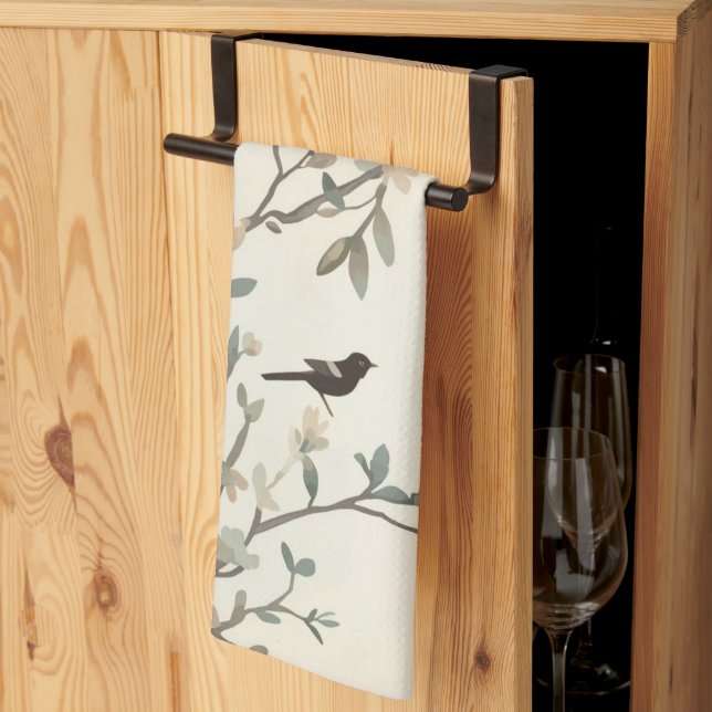 Vogelast Wasserfarbe Beige Naturmalerei Geschirrtuch (Drittel gefaltet)