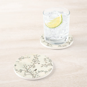 Vogelast Wasserfarbe Beige Naturmalerei Getränkeuntersetzer