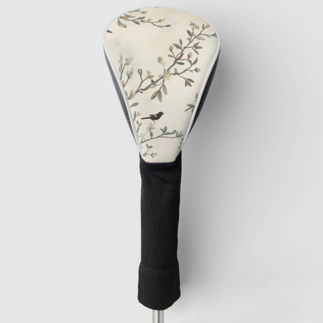 Vogelast Wasserfarbe Beige Naturmalerei Golf Headcover (Vorderseite)