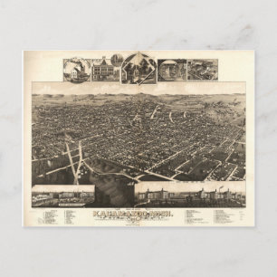 Vogelaugenblick von Kalamazoo, Michigan (1883) Postkarte