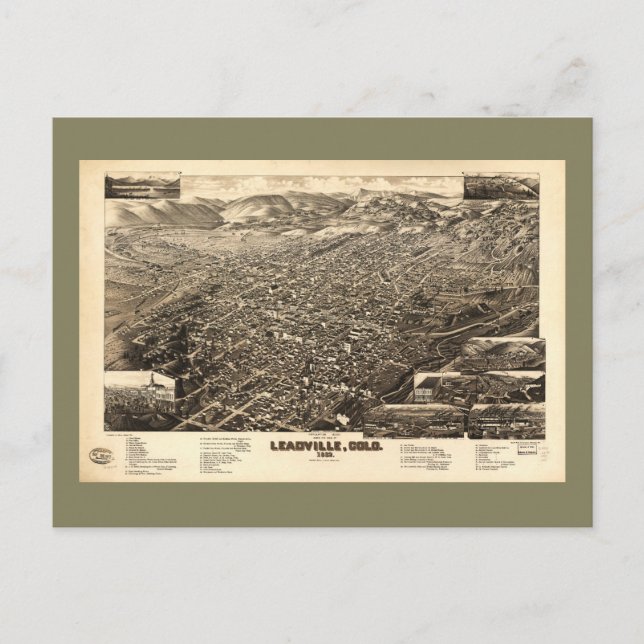 Vogelaugenblick von Leadville, Colorado (1882) Postkarte (Vorderseite)